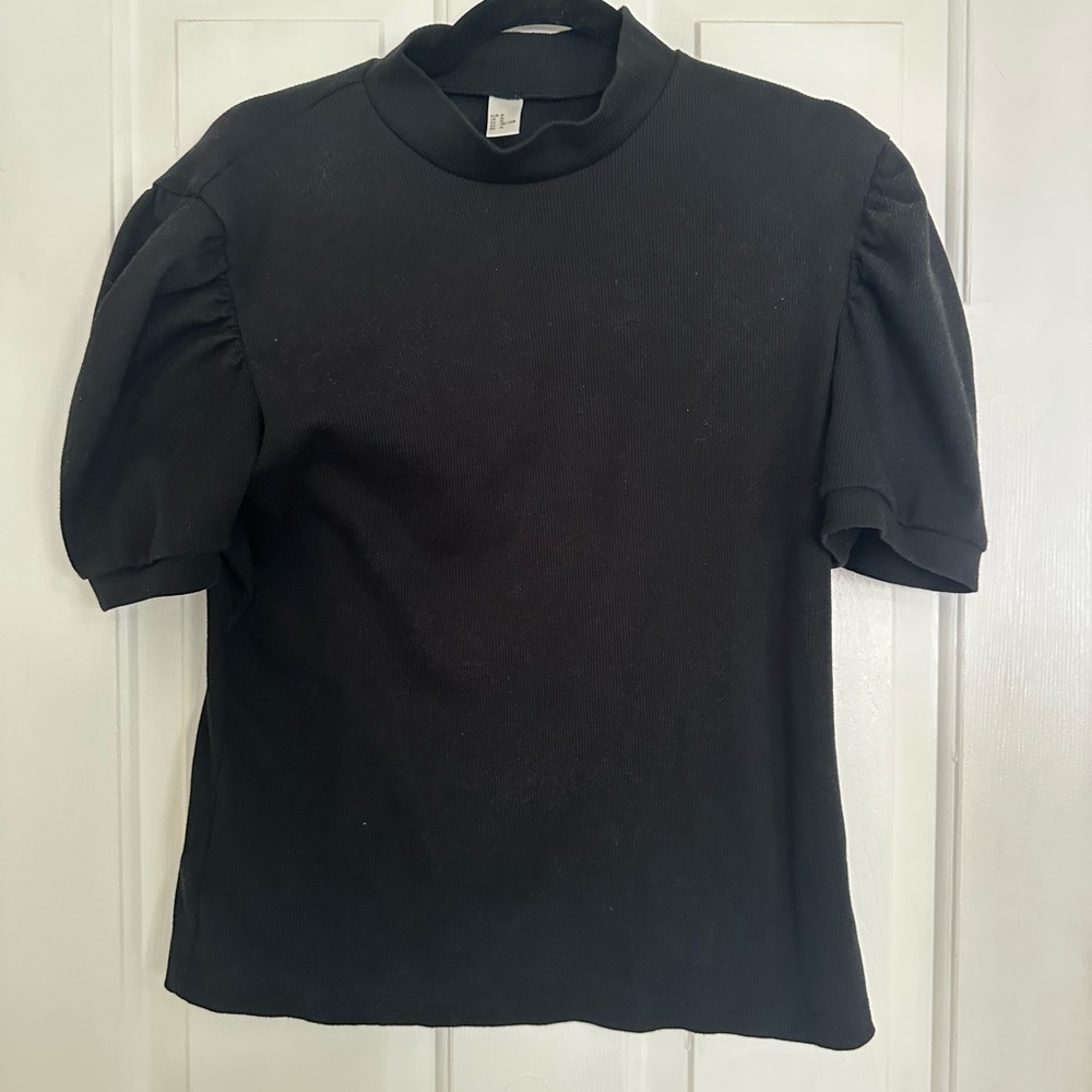 Chic Black Puff Sleeve Top Sz XL
